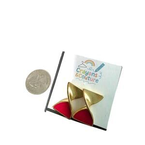 Vintage Avon Red Bow Earrings Enamel Twist Pierced Gold tone Casual Retro Studs